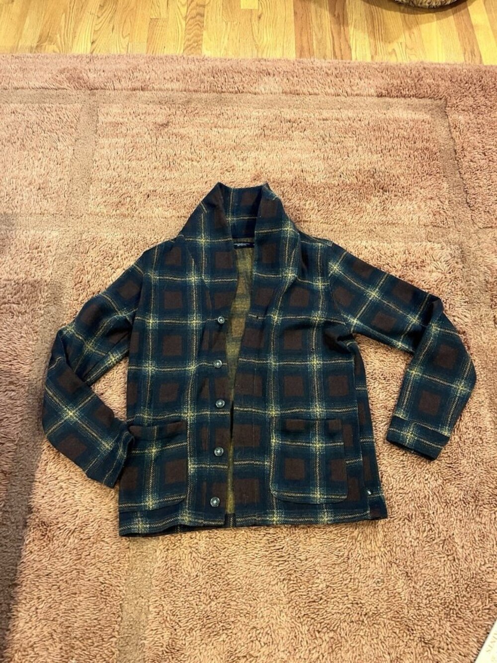 Junk Food Clothing Plaid Shawl Cardigan Button Up Sweater Men’s Medium M